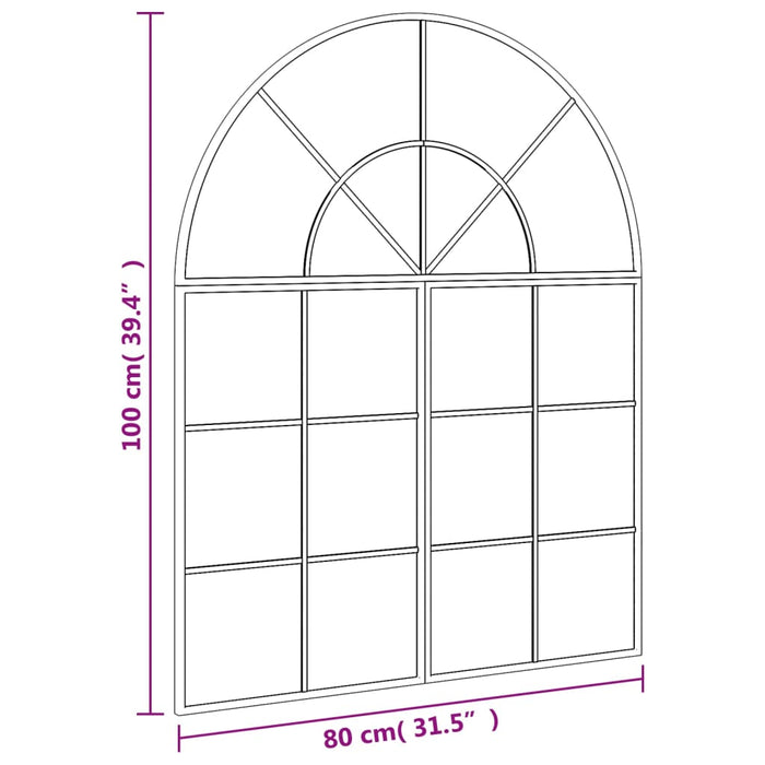 Oglindă de perete, negru, 80x100 cm, arcuită, fier