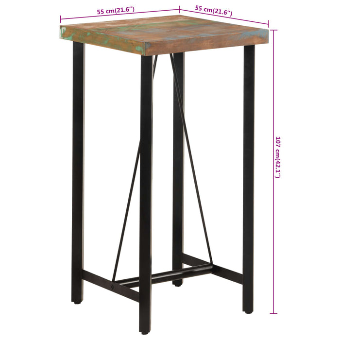 Masă de bar, 55x55x107 cm, lemn masiv reciclat și fier