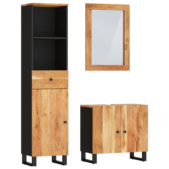 Set mobilier de baie, 3 piese, lemn masiv de acacia