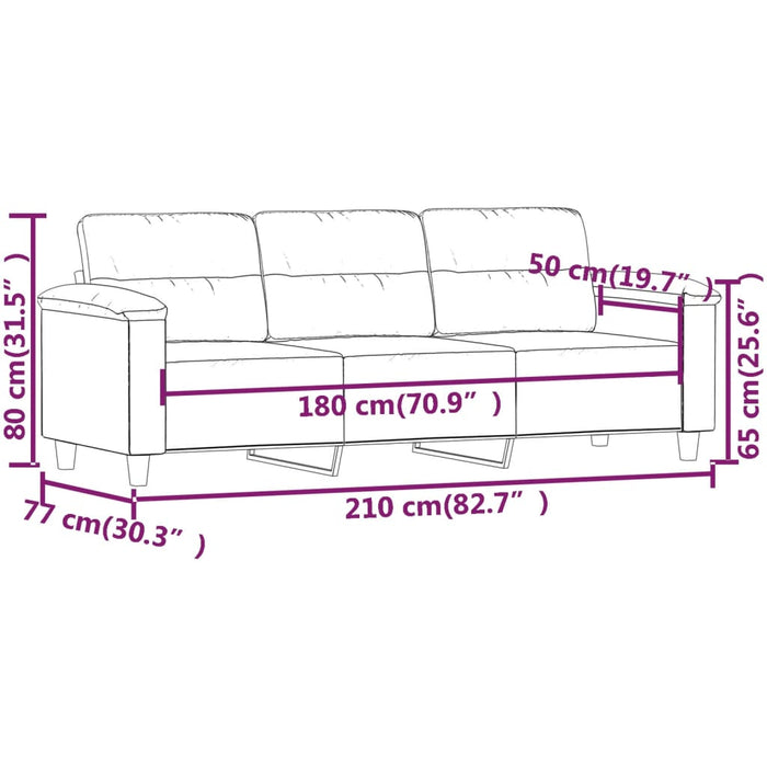 Canapea cu 3 locuri, crem, 180 cm, țesătură microfibră