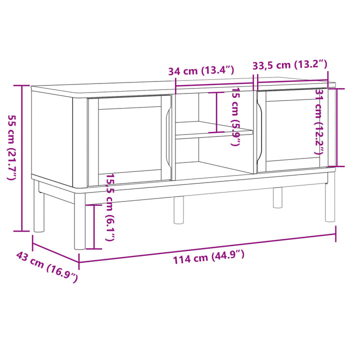 Dulap TV "FLORO", alb, 114x43x55 cm, lemn masiv de pin