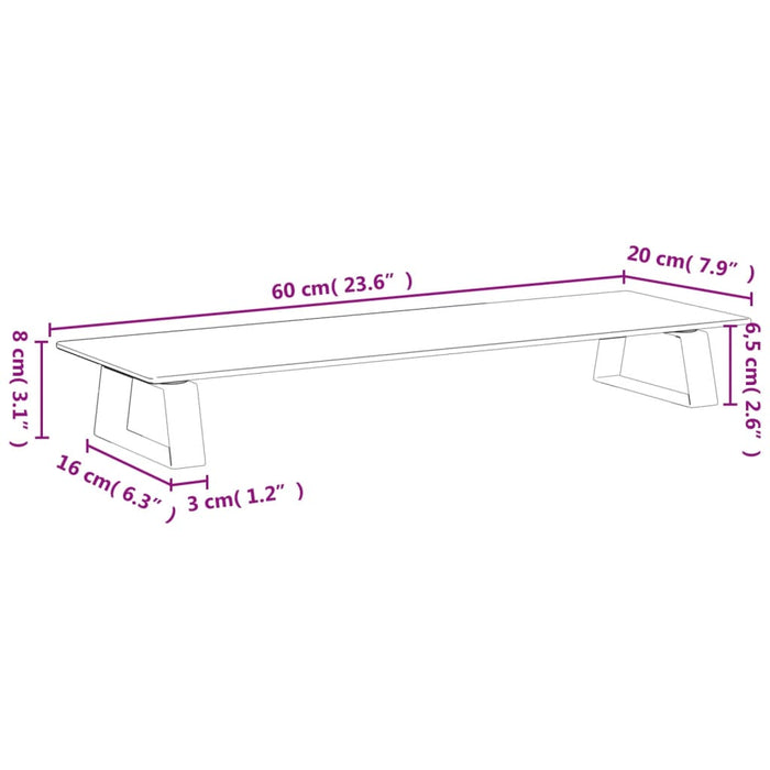 Suport de monitor, alb, 60x20x8 cm, sticlă securizată și metal