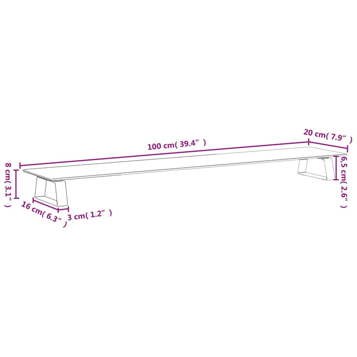 Suport de monitor, alb, 100x20x8 cm, sticlă securizată și metal