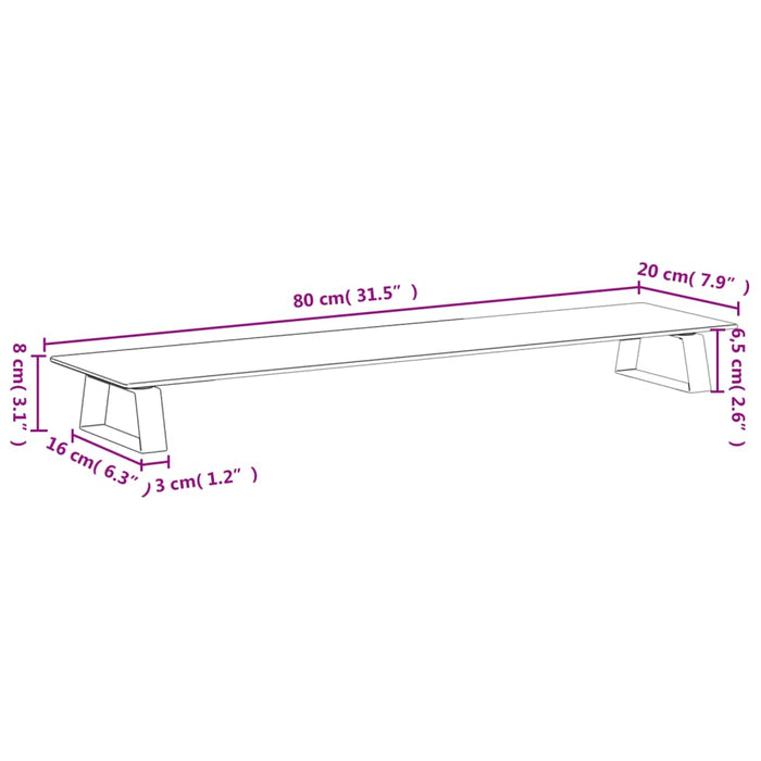 Suport de monitor, negru, 80x20x8 cm, sticlă securizată/ metal