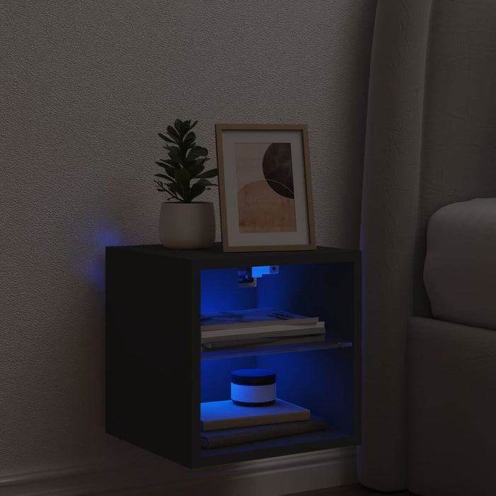 Comodă TV de perete cu lumini LED, negru, 30x28,5x30 cm