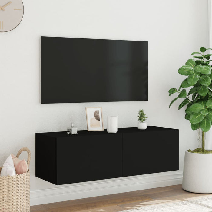 Comodă TV de perete cu lumini LED, negru, 100x35x31 cm