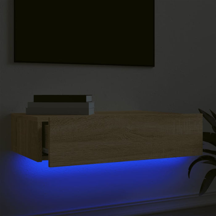 Comodă TV cu lumini LED, stejar sonoma, 60x35x15,5 cm