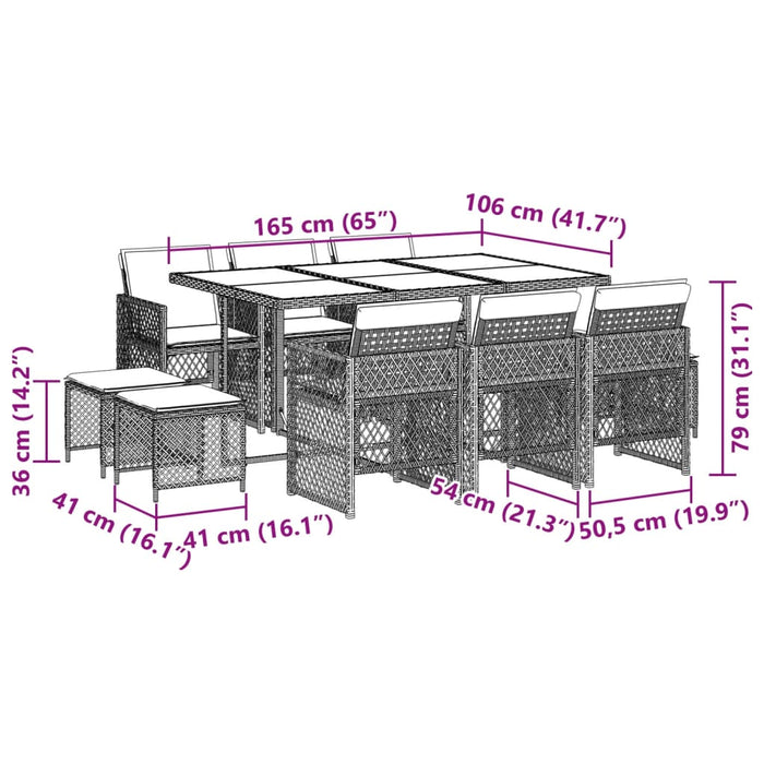 Set mobilier de grădină cu perne, 11 piese, bej, poliratan