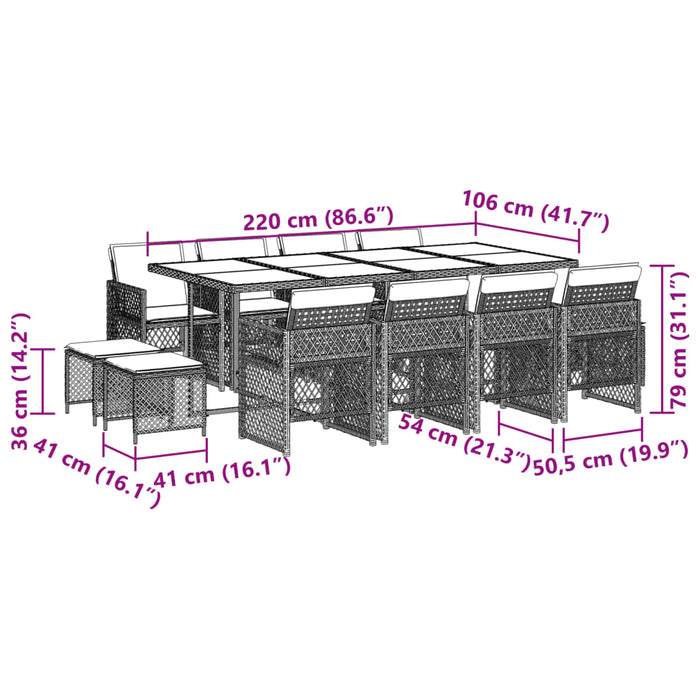 Set mobilier de grădină cu perne, 13 piese, bej, poliratan