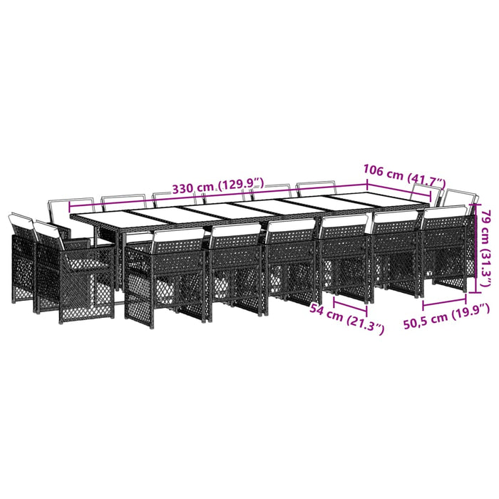 Set mobilier grădină cu perne, 17 piese bej combinat poliratan