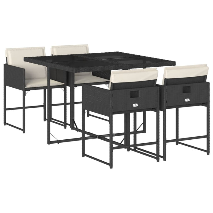 Set mobilier de grădină cu perne, 5 piese, negru, poliratan