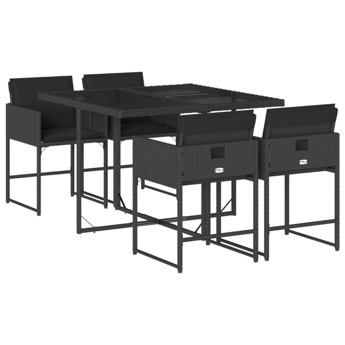 Set mobilier de grădină cu perne, 5 piese, negru, poliratan