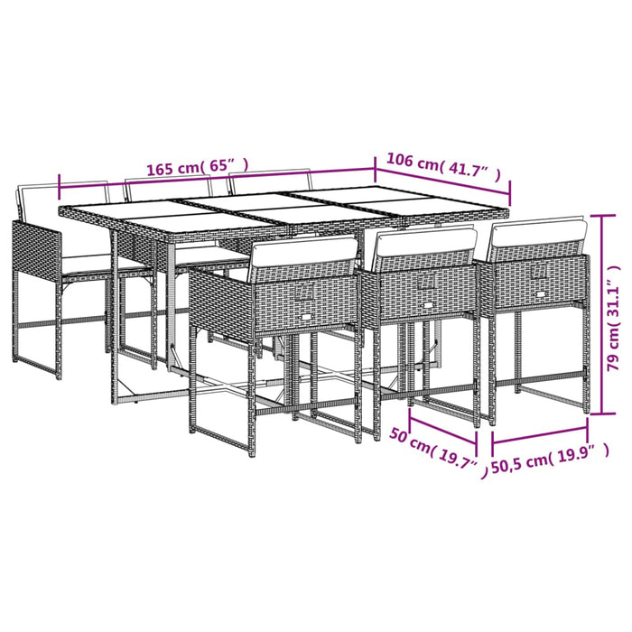 Set mobilier de grădină cu perne, 7 piese, negru, poliratan