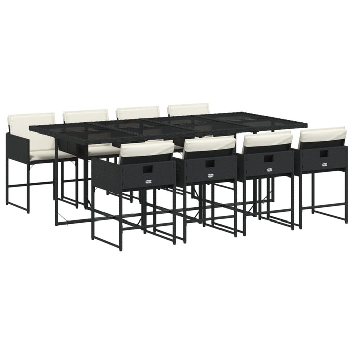 Set mobilier de grădină cu perne, 9 piese, negru, poliratan