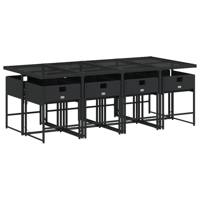 Set mobilier de grădină cu perne, 9 piese, negru, poliratan