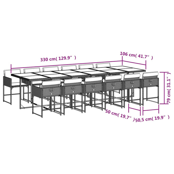 Set mobilier de grădină cu perne 13 piese gri deschis poliratan