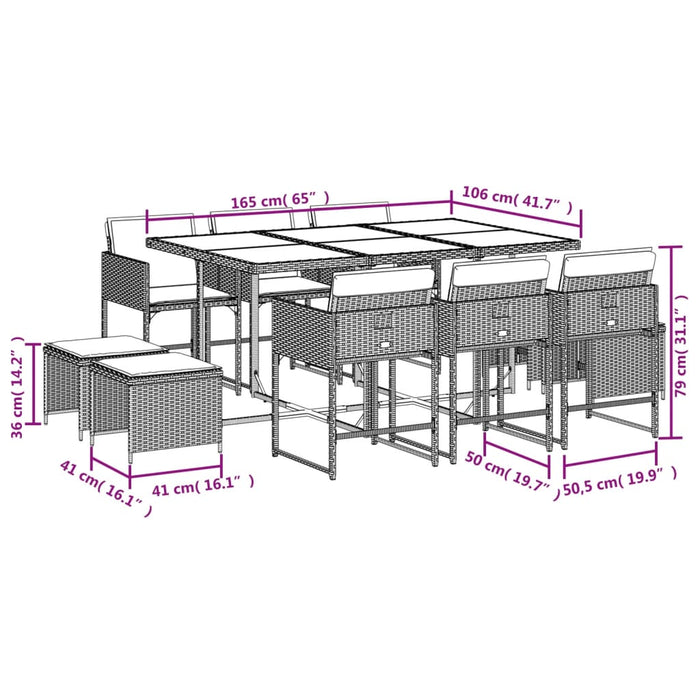 Set mobilier de grădină cu perne, 11 piese, bej, poliratan