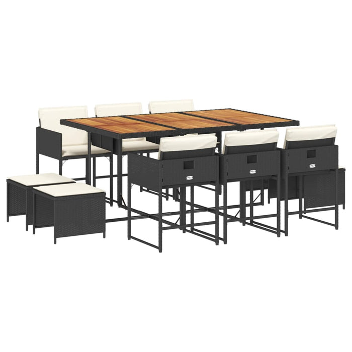 Set mobilier de exterior cu perne, 11 piese, negru, poliratan