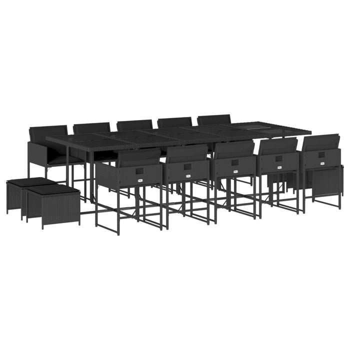 Set mobilier de grădină cu perne, 15 piese, negru, poliratan