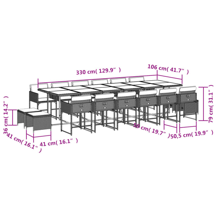 Set mobilier de grădină cu perne, 17 piese, negru, poliratan