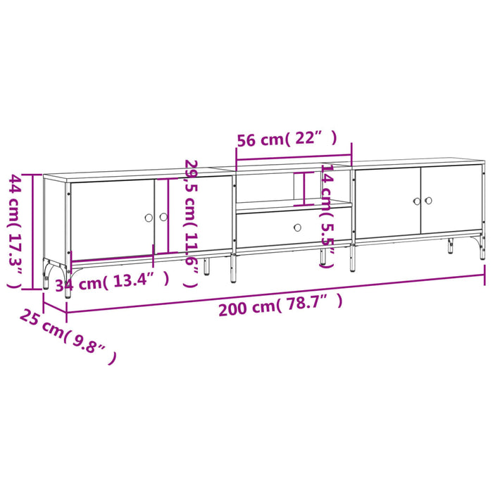 Comodă TV cu sertar, stejar fumuriu 200x25x44 cm lemn prelucrat