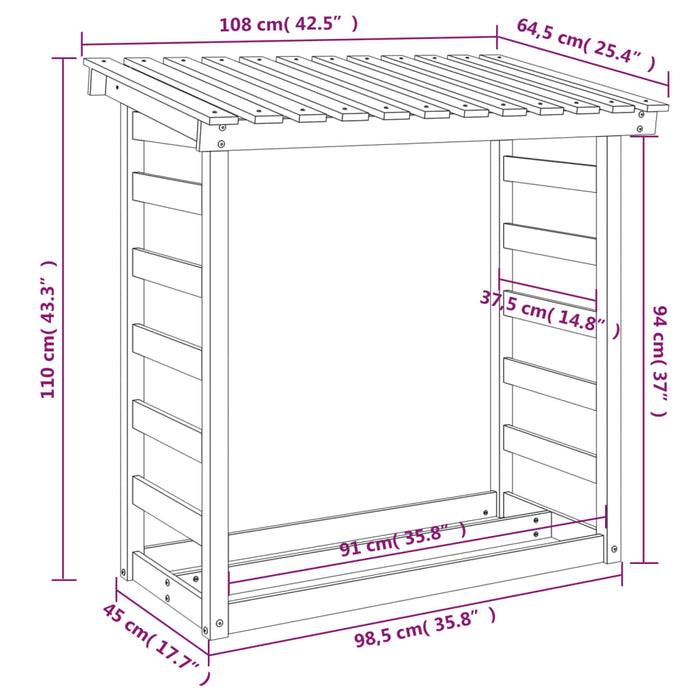 Rastel lemne de foc, maro ceruit, 108x64,5x110cm lemn masiv pin