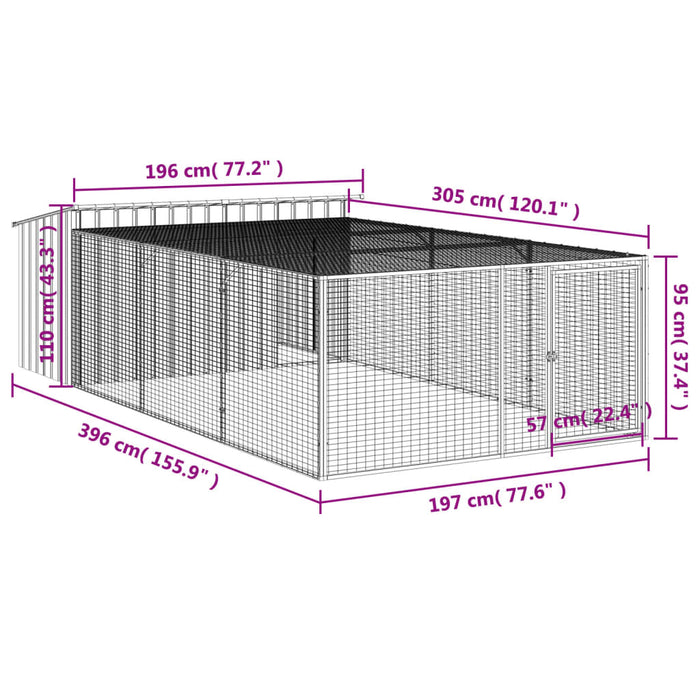 Cușcă câine cu țarc antracit 197x396x110 cm oțel galvanizat