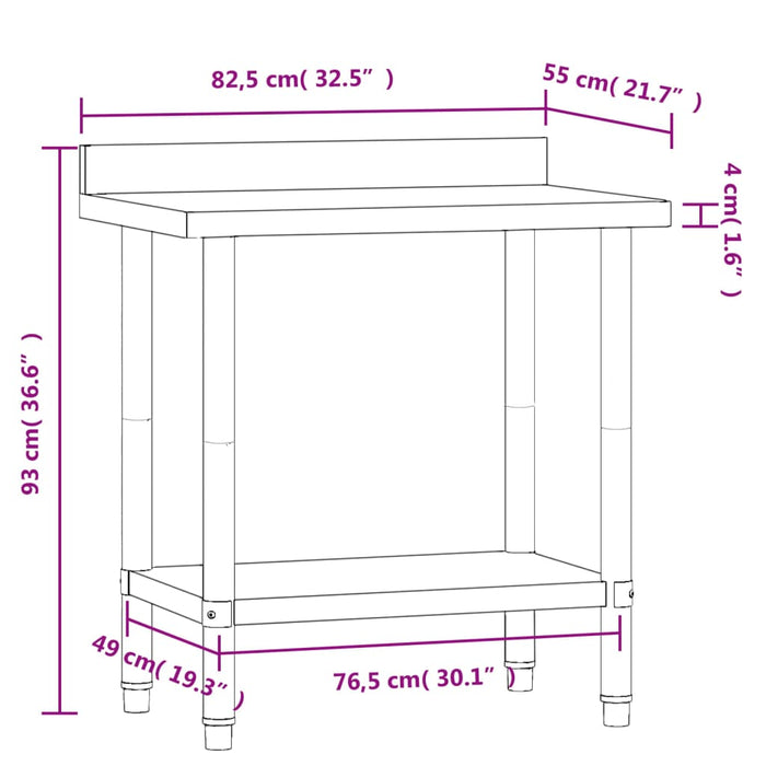 Masă de lucru bucătărie bordură antistropire 82,5x55x93 cm oțel