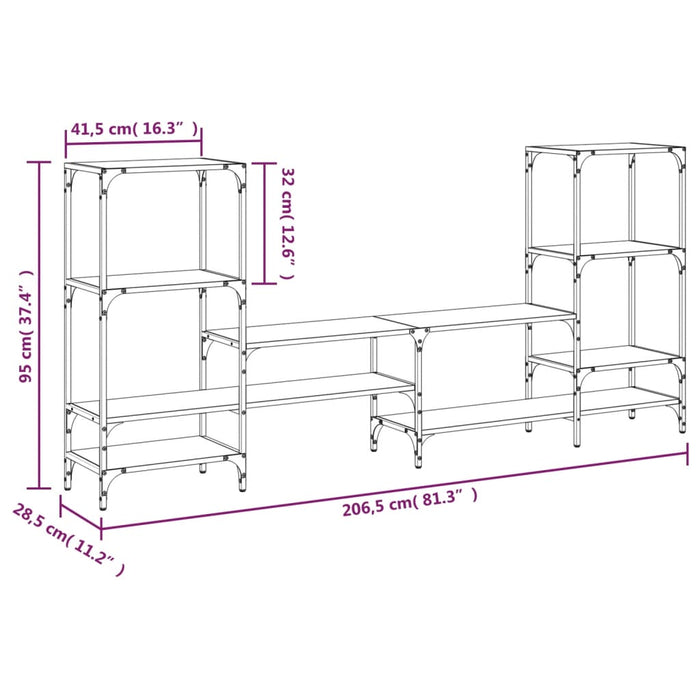 Dulap TV, stejar fumuriu, 206,5x28,5x95 cm, lemn prelucrat