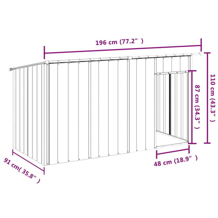 Cușcă câine cu acoperiș antracit 196x91x110 cm oțel galvanizat