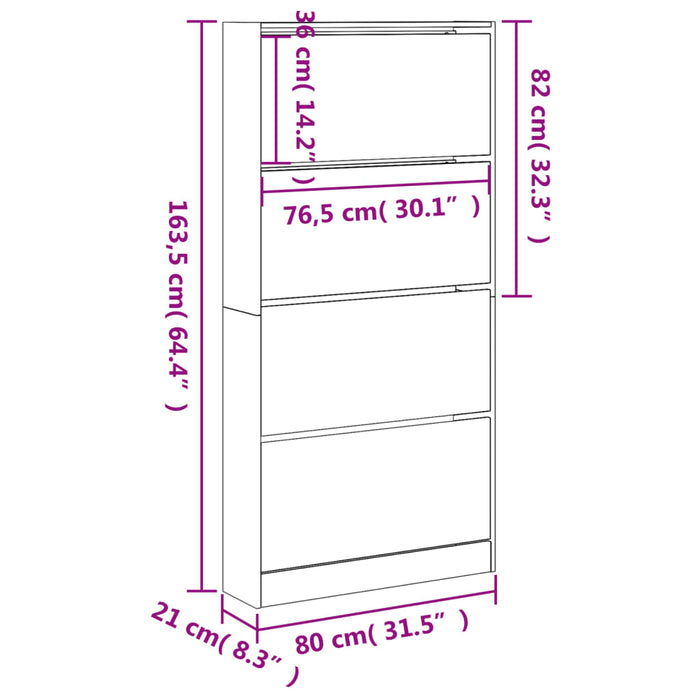 Pantofar cu 4 sertare rabatabile, stejar sonoma, 80x21x163,5 cm