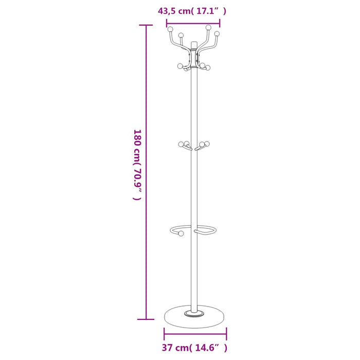 Cuier cu suport umbrelă, negru 180 cm fier vopsit electrostatic