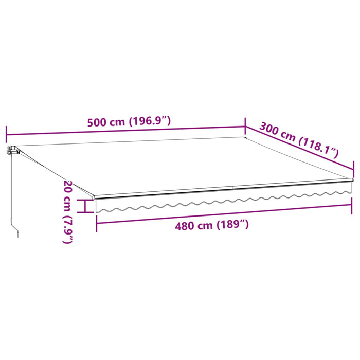 Copertina retractabilă manual cu LED, vișiniu, 500x300 cm