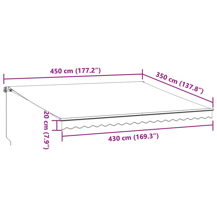 Copertina retractabilă manual cu LED-uri, vișiniu, 450x350 cm