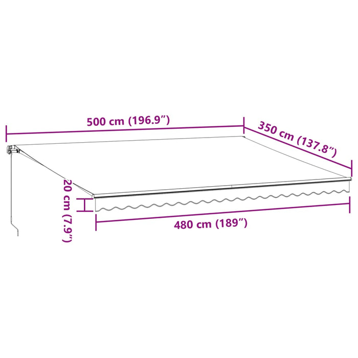 Copertina retractabilă manual cu LED-uri, vișiniu, 500x350 cm