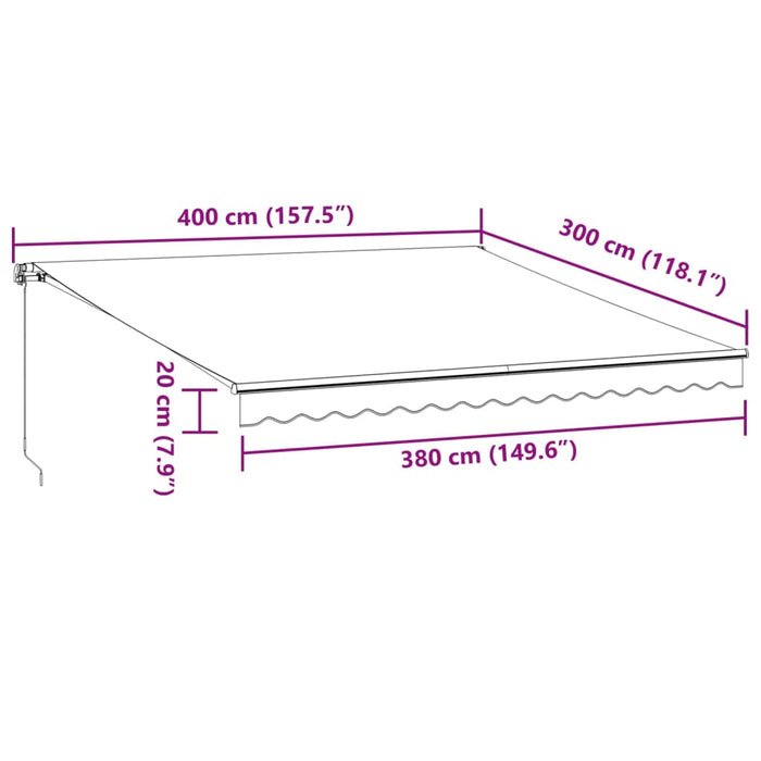 Copertina retractabilă manual cu LED, maro, 400x300 cm