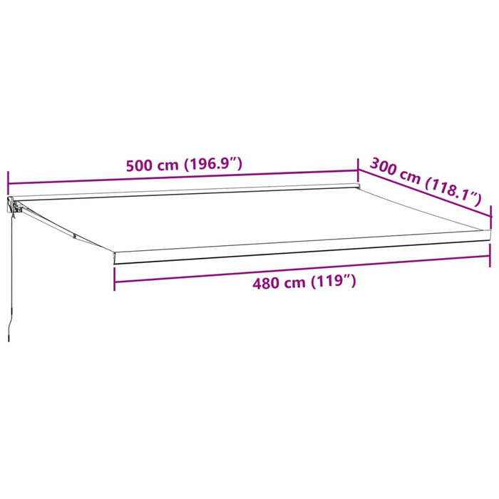 Copertină retractabilă manual, maro, 500x300 cm