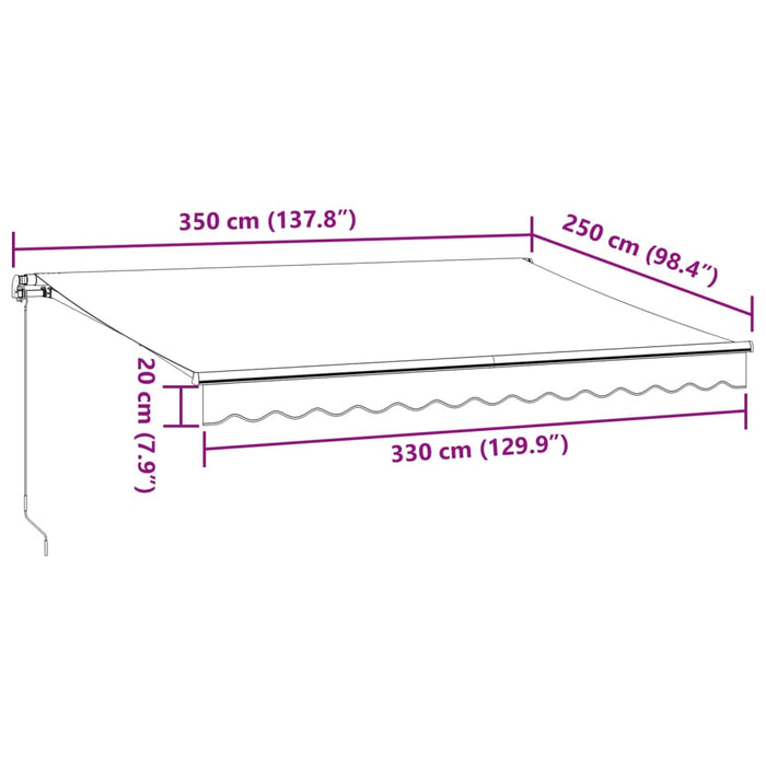 Copertină retractabilă manual cu LED, maro, 350x250 cm