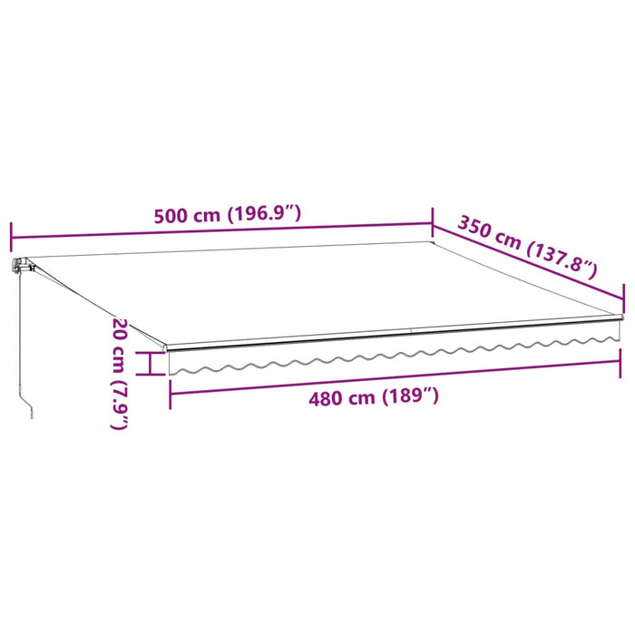 Copertină retractabilă manual cu LED, antracit/alb, 500x350 cm