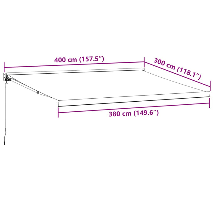 Copertină retractabilă antracit/alb, 4x3 m, textil/aluminiu