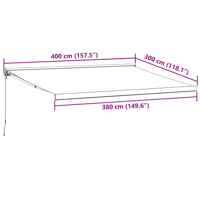 Copertină retractabilă antracit/alb, 4x3 m, textil/aluminiu