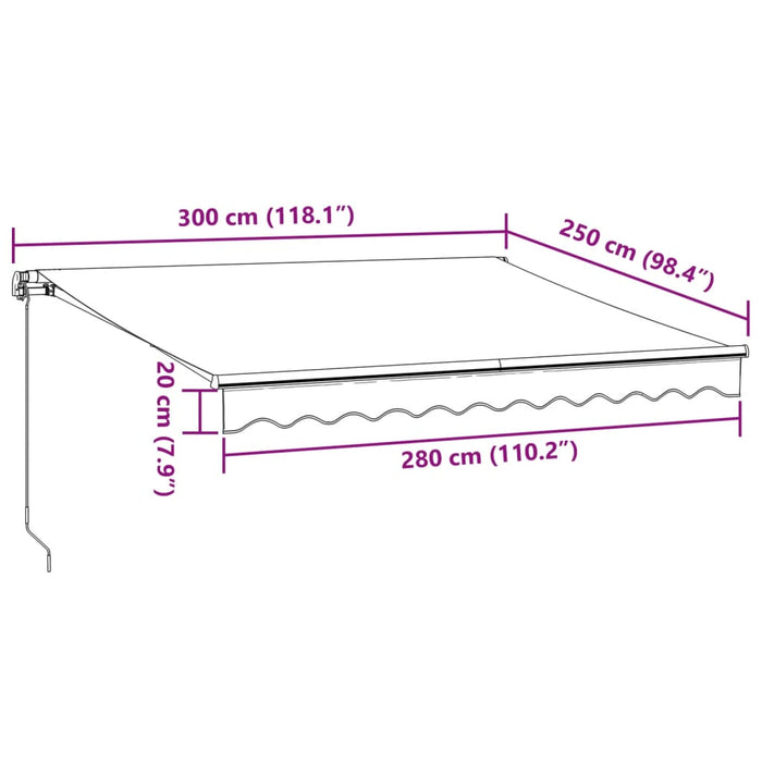 Copertină retractabilă manual cu LED, antracit/alb, 300x250 cm