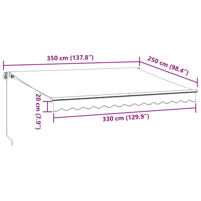 Copertină retractabilă manual cu LED, antracit/alb, 350x250 cm