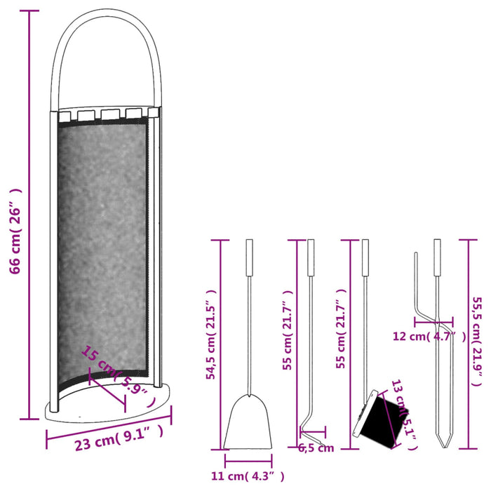 Set de unelte pentru șemineu, 5 piese, 23x15x66 cm, oțel