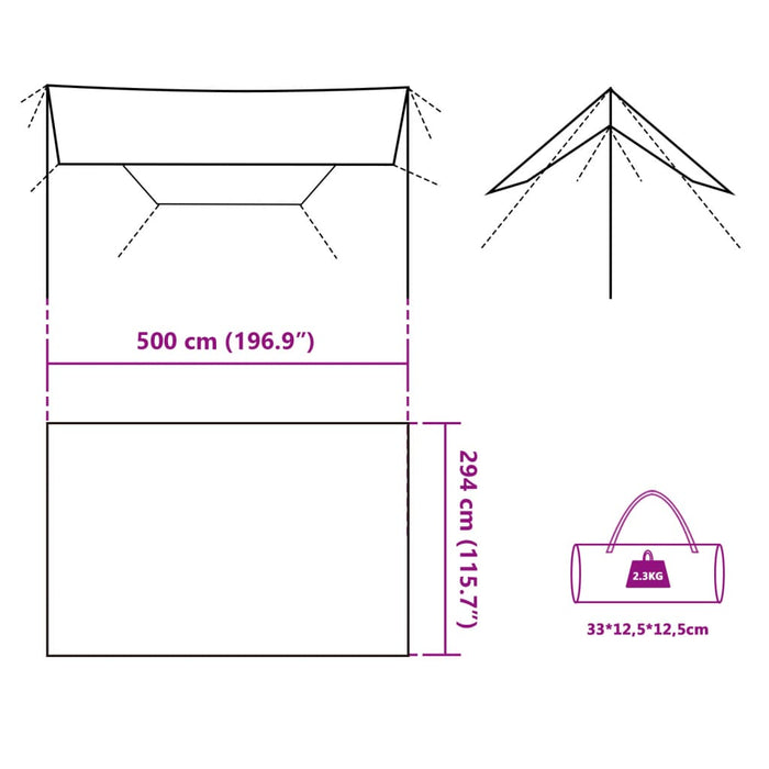 Prelată de camping, verde, 500x294 cm, impermeabilă