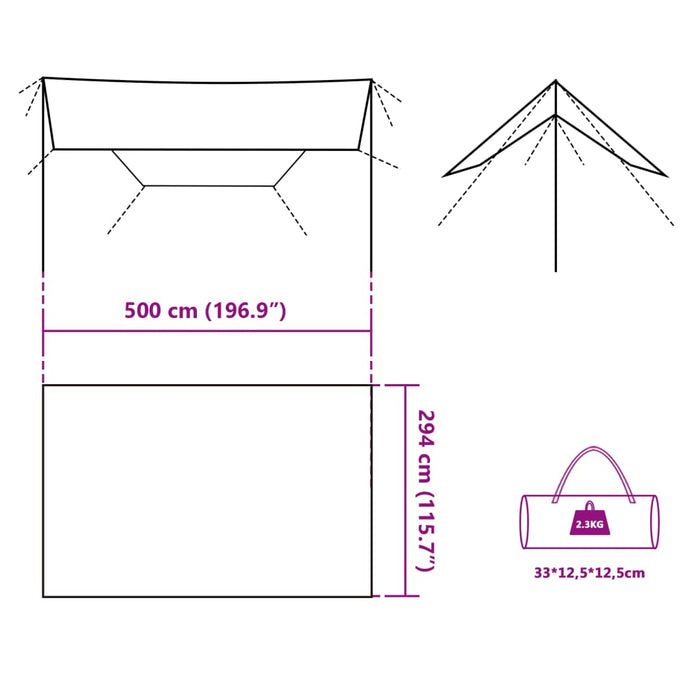 Prelată de camping, gri și portocaliu, 500x294 cm, impermeabilă