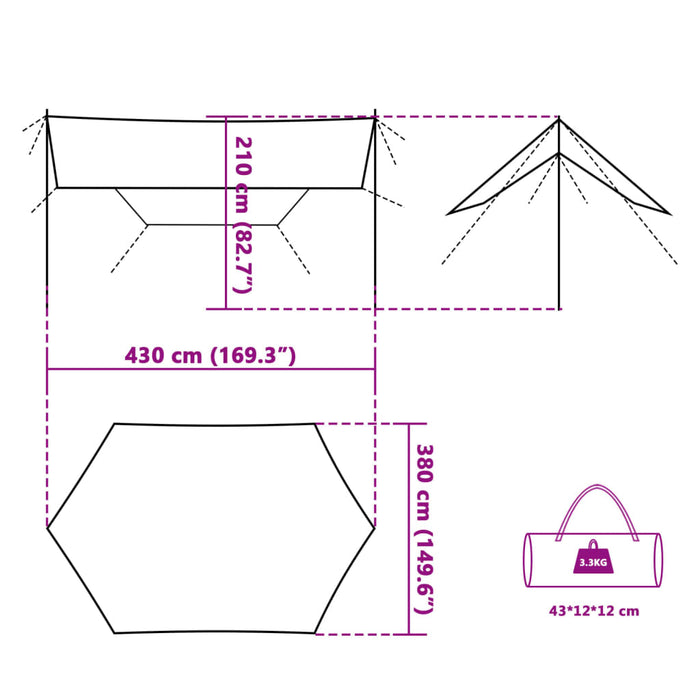 Prelată de camping, portocaliu, 430x380x210 cm, impermeabilă