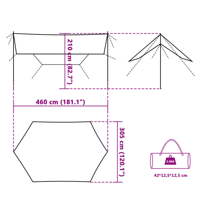 Prelată de camping, verde, 460x305x210 cm, impermeabilă