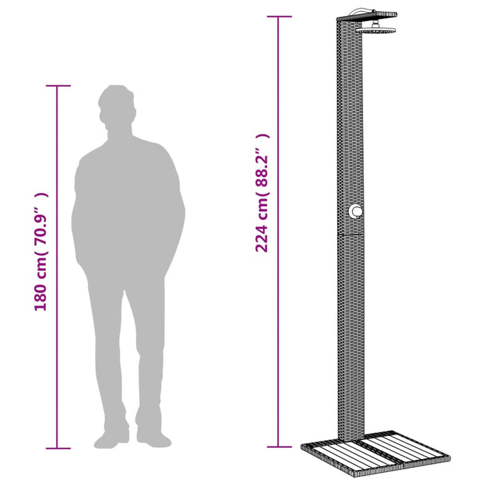 Duș de exterior, negru, 50x55x224 cm, poliratan și lemn acacia