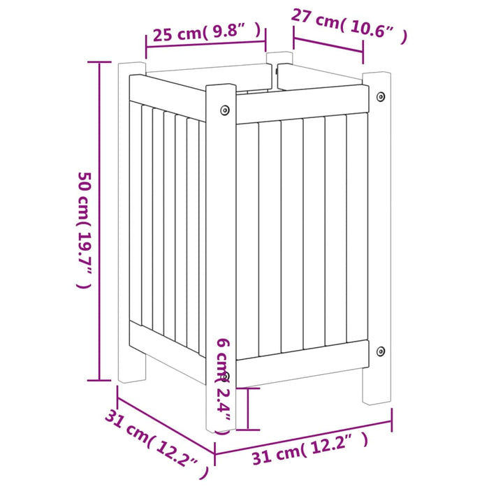 Jardinieră de grădină cu căptușeală, 31x31x50 cm, lemn acacia